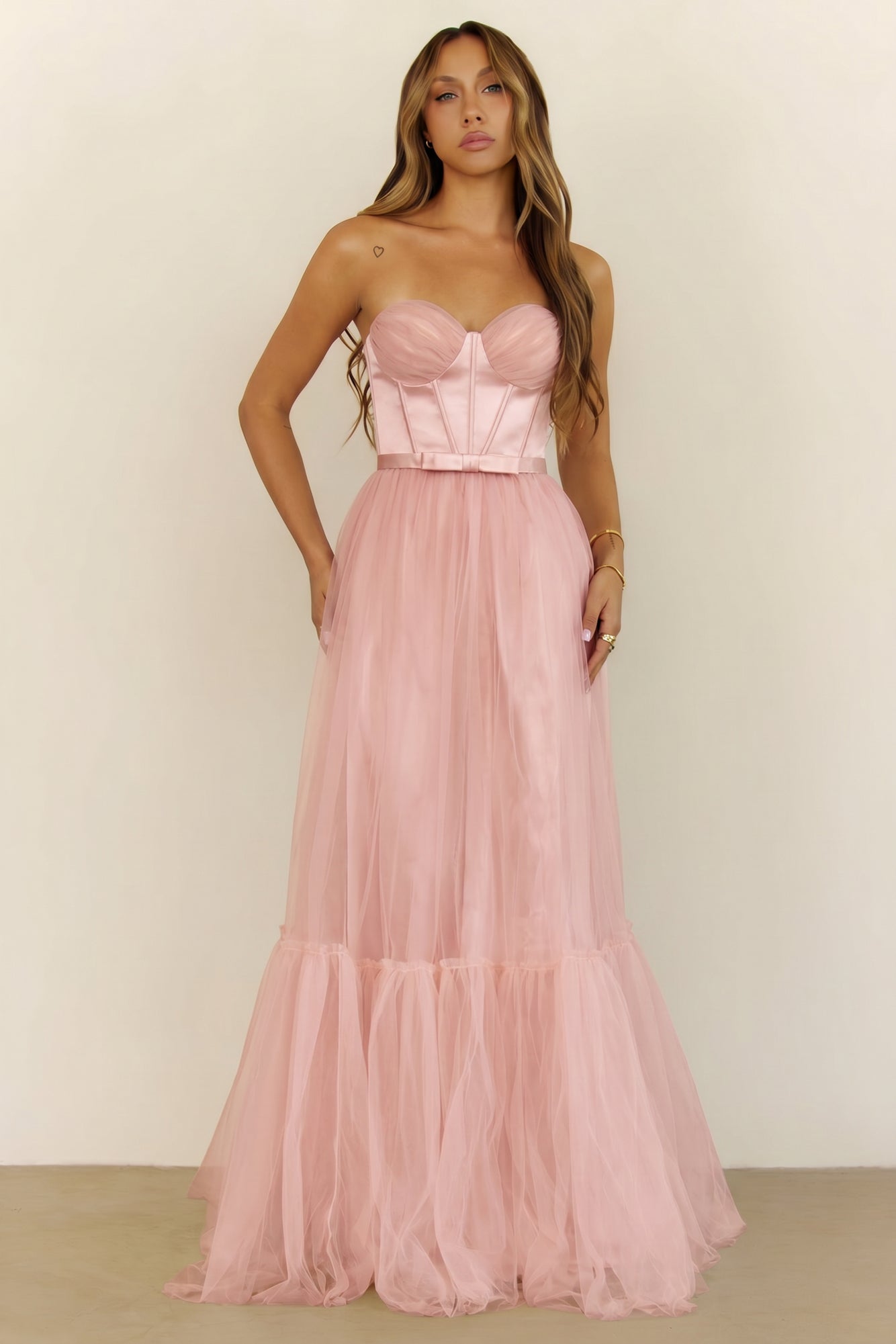First Kiss Feeling Strapless Maxi Dress Pink