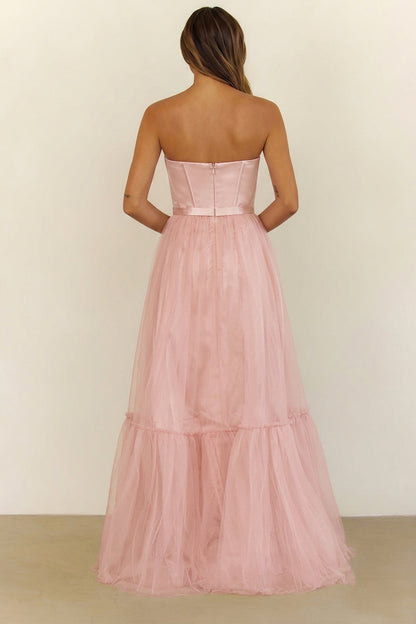First Kiss Feeling Strapless Maxi Dress Pink