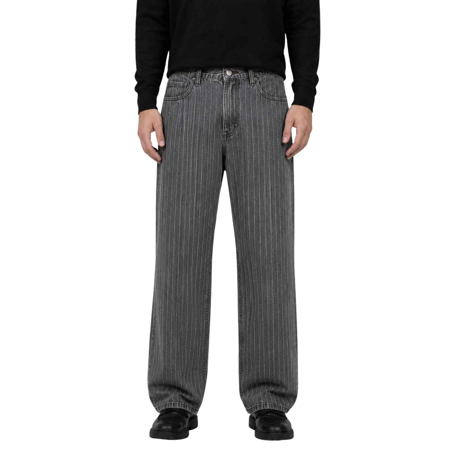 Relaxed Pin Striped Grey Jeans