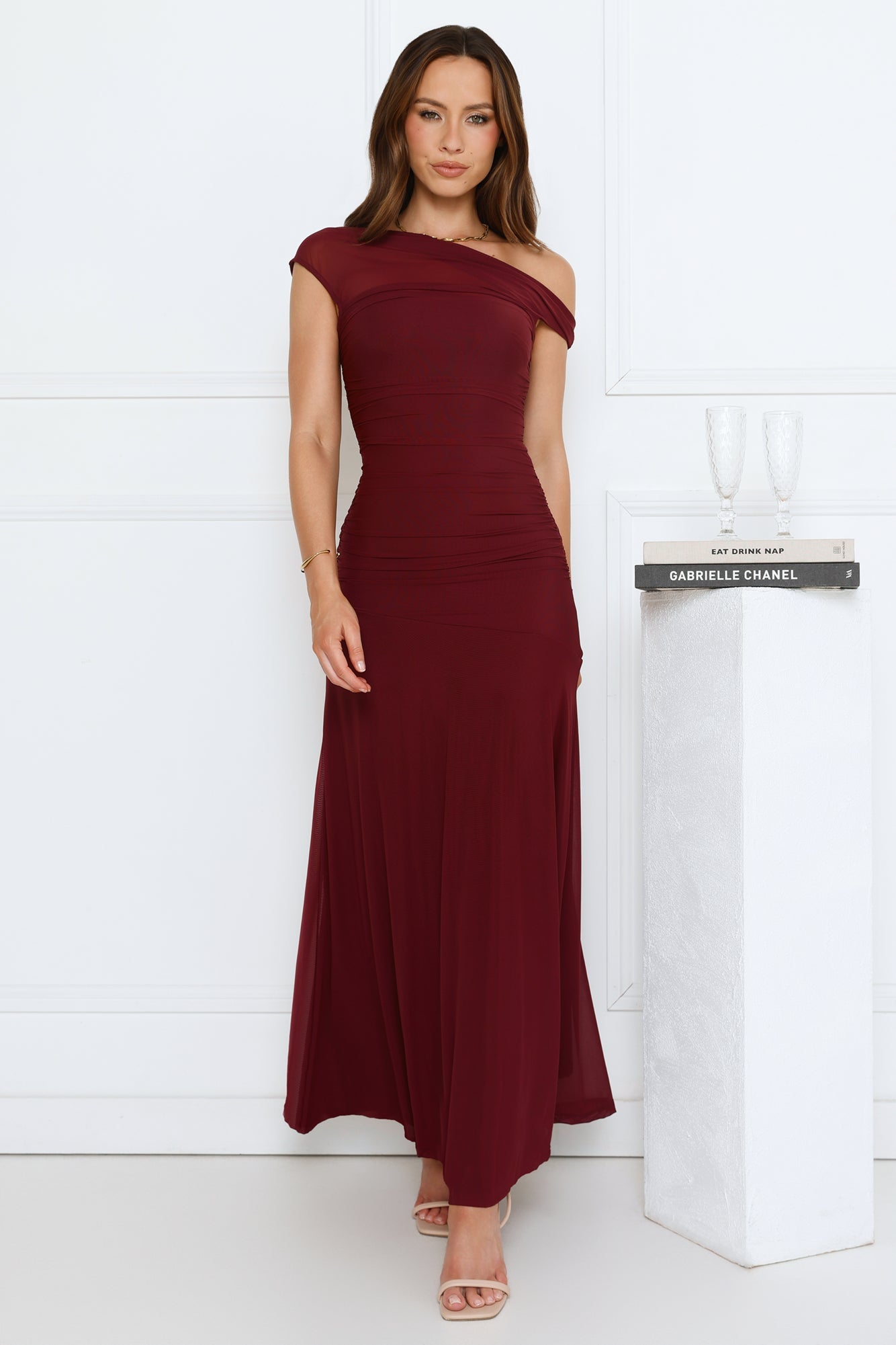 Dusk Noir Off Shoulder Maxi Dress Wine