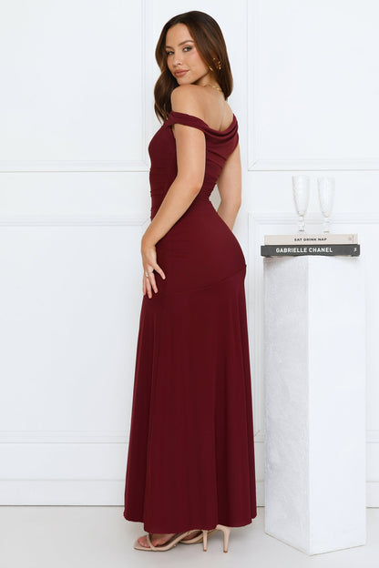 Dusk Noir Off Shoulder Maxi Dress Wine